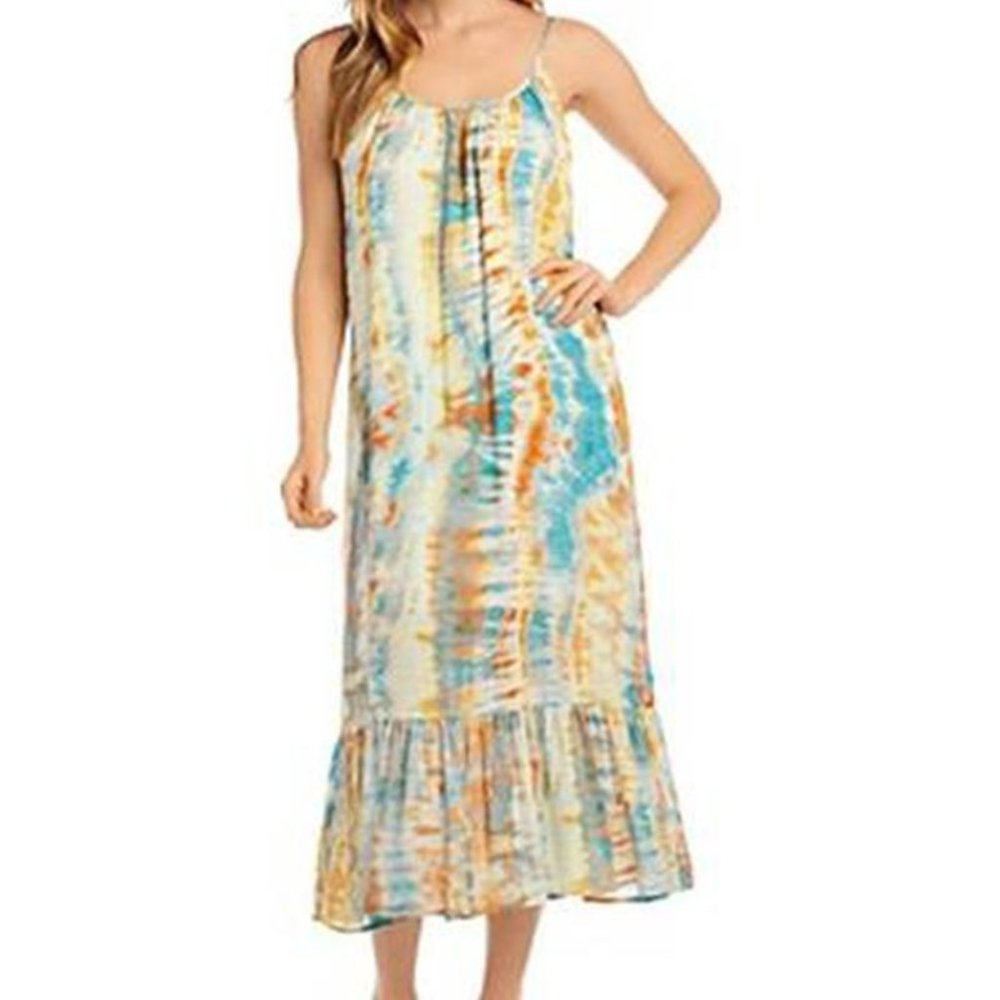 KAREN KANE Sleeveless Tie-Dye‎ Summer Midi Ruffle Dress Sz S
